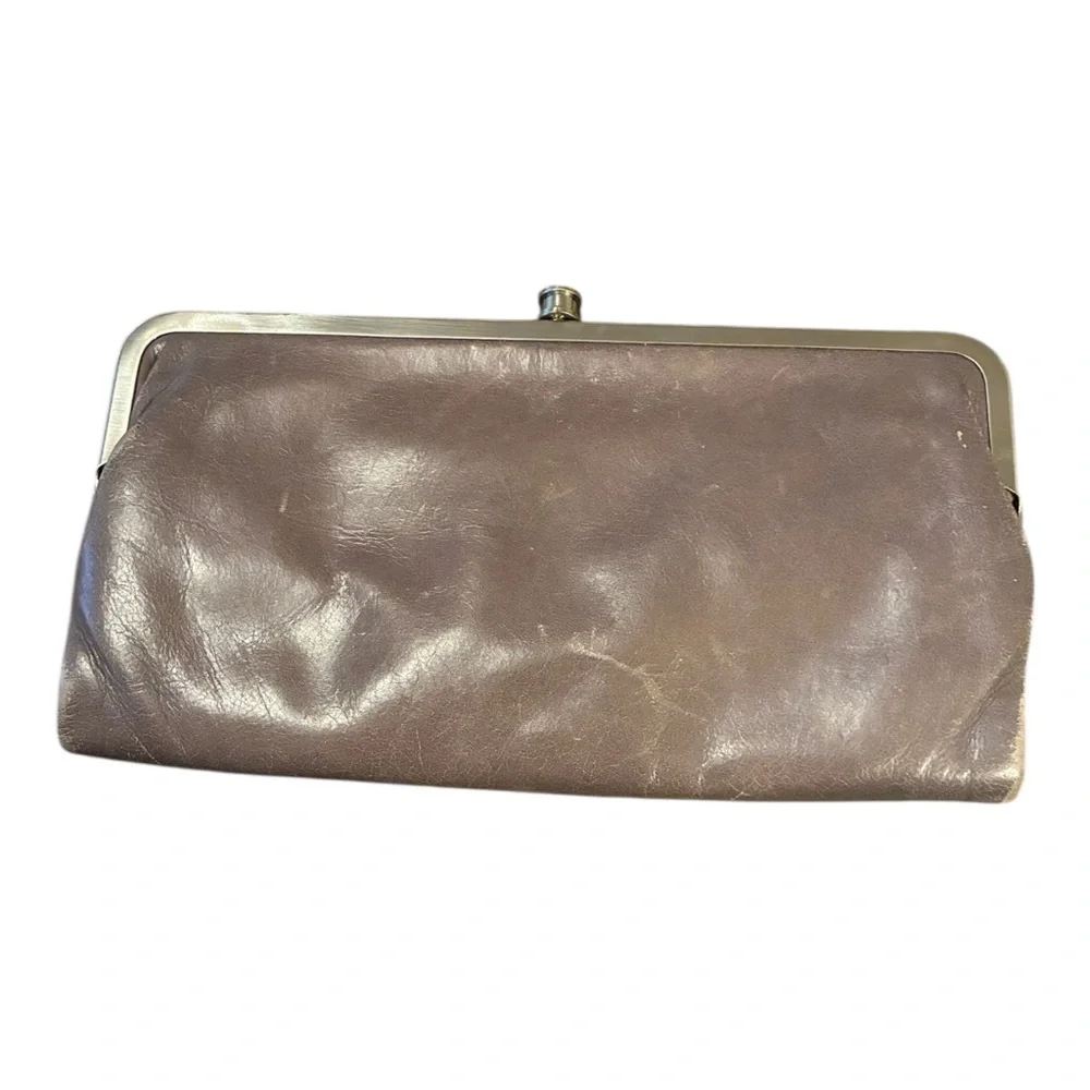 HOBO International Lauren Leather Double Frame Clutch Wallet | Gravel Gray